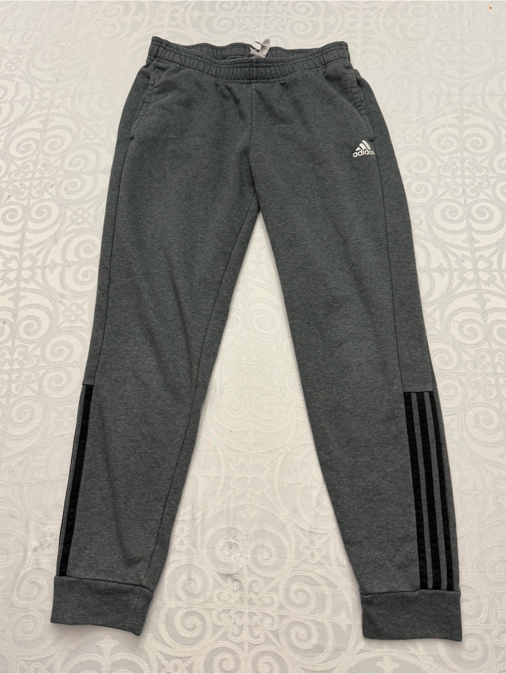 Adidas Grey Black Youth Large Boy Activewear Sporty Jogging Track Pants Athletic